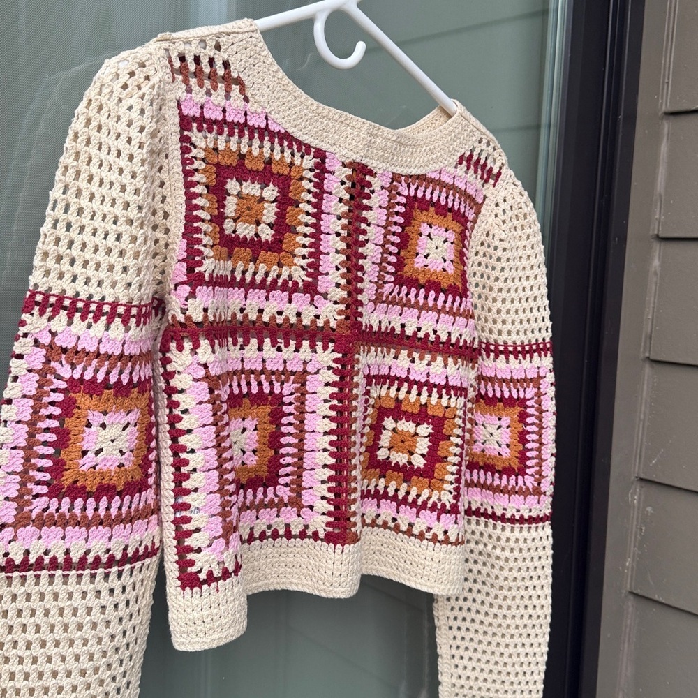 Truth by Republic Cropped Crochet Top Women’s Medium Colorful Sweater anthro - Picture 10 of 11